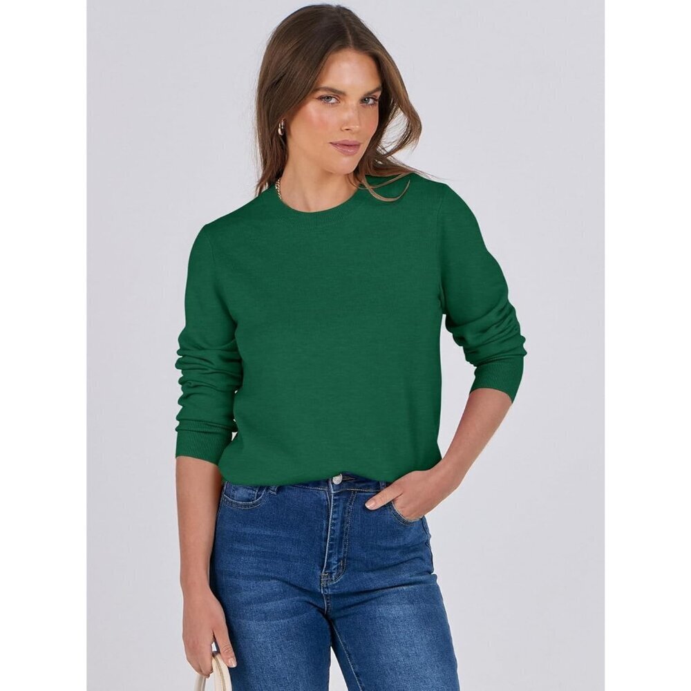 Women's Forest Green Trendy Outfits Sweaters Top Long Sleeve Crewneck Pullover - Picture 4 of 6